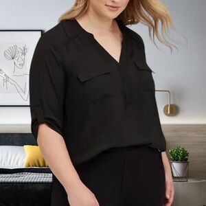 TORRID Womens Size 2 Blouse Harper Georgette 2XL Plus Size Black 3/4 Sleeve